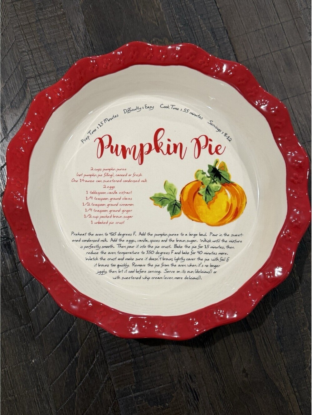 The Pioneer Woman Dazzling Dahlias Pumpkin Pie Recipe Plate Dish Stoneware 11.5"
